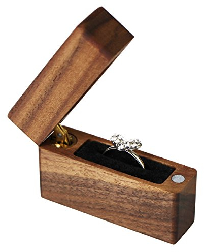 Noce Anello Ring Box Portatile Piccola in Legno Fatto a Mano Alto Anelli Scatola Portagioie per Fidanzamento, Fede Nuziale
