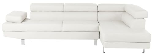 Canapé d'Angle Design en Cuir PU Blanc avec Appuis-têtes Réglables pour Salon Moderne Beliani