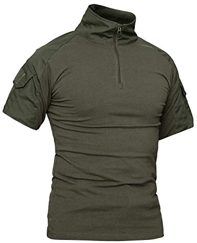 LiliChan Chemises Tactiques à Manches Courtes pour Hommes Chemise Militaire Chemise d'extérieur Chemise de Combat Tactique avec Fermeture éclair (Large, Vert)