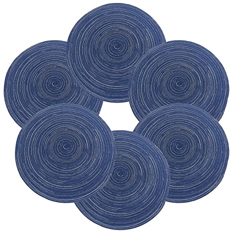 Tischset Rund Geflochten, Platzset Rund 6 stück, Baumwolle Tischsets Abwaschbar Hitzebeständige, 37 * 37 cm (Blau)