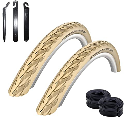2 x Schwalbe Delta Cruiser Creme 37-622 (28 x 1,40) + 2 Schwalbe Schläuche AV17 inkl. Reifenheber