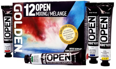 GOLDEN OPEN Slow-Drying Acrylics, Mixing Set, Professional Acrylic Paint