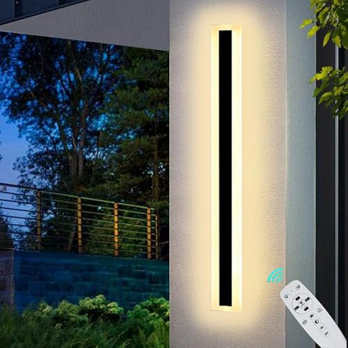 JKFBHGJL 80cm Outdoor Wall Lights, 22W Dimmable 3 Colors Modern Wall Sconces Porch Lights Outdoor, IP65 Rainproof Outdoor/Indoor Long Strip Garden Wall Light for Hallway Villa Balcony Terraces Garage