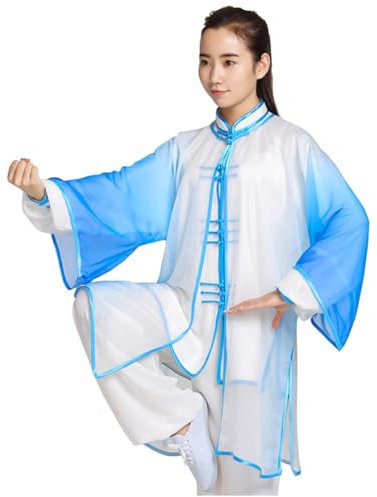 Damen Tai Chi Anzug Kampfsport Kleidung Chinesischer Kung Fu Tencel Schleier Hanfu Anzug Für Wing Chun Zen Meditation(A,2XL)