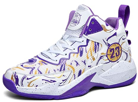 CHRRUXIN Herren Basketballschuhe No-Rutsch Atmungsaktive Outdoor Schuhe für Männer Mode Graffiti Training Schuhe 43 EU Lila