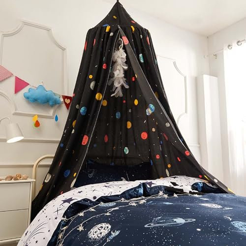 Odot Betthimmel Babybett, Bunte Sterne Betthimmel Mädchen und Jungen Himmelbett Vorhänge Kinder Baldachin Kinderzimmer Rund Hängende Princess Moskitonetz für Babyzimmer (65cm,Planet)