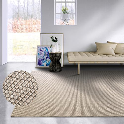 Villeroy & Boch Wollteppich Charles - Natur Wohnzimmerteppich - Schurwolle & Natürlich - Boho Skandi Teppich Wolle für Wohnzimmer, Schlafzimmer, Esszimmer, Flur –Natur Beige, 160x230cm