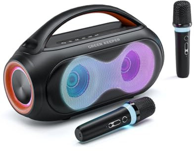 Machine Karaoke avec 2 Microphones sans Fil, Enceinte Bluetooth Portable avec Lumières RGB, Compatible TWS/AUX/FM/USB/TF, Idéale pour Fêtes Adultes, Enfants et Gamers