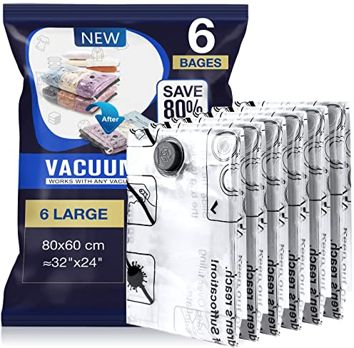Accenter Sacchetti Sottovuoto Vestiti Viaggio – 6 Pezzi da 80x60 cm, Sacchetti Sottovuoto Vestiti Risparmia il 80% di Spazio, Ideale per Mudanze, Viaggi e per Organizzare Abiti Stagionali