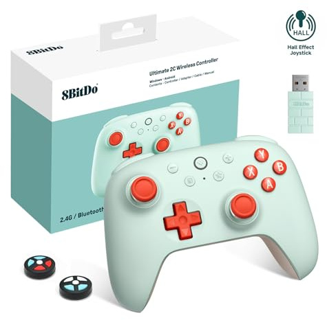 8Bitdo Ultimate 2C Mando Inalámbrico para PC con Windows y Android, Frecuencia Sondeo 1000 Hz, Joysticks Efecto Hall y Gatillos Hall, Parachoques L4/R4 Reasignables, Función Turbo (Verde Claro)
