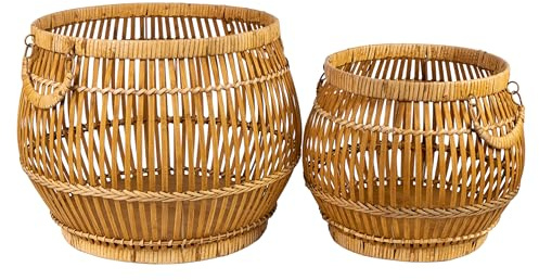 SET 2 CESTOS RATTAN/MADERA