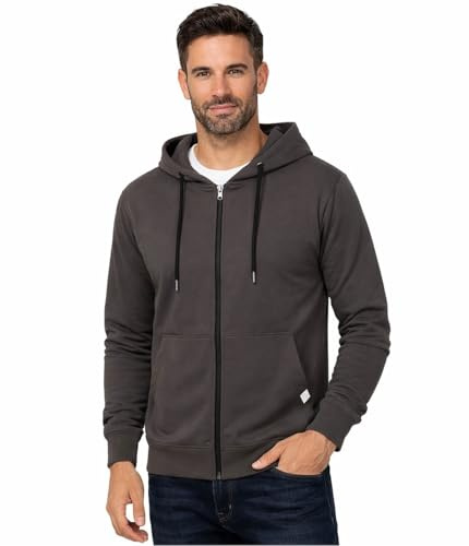 Blu Apparel herr hel dragkedja hoodie medelvikt mjuk touch huvtröjor för män aktiva kläder myskläder, Träkol, XXL