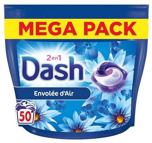 Dash 2en1 PODS Envolée d'Air, 50 Lavages, Lessive Capsules 3-en-1, 3 Semaines de Fraîcheur avec Lenor, Parfum Brise Marine et Fleurs Fraîches, Efficace en Cycle Froid, Fabriquée en France