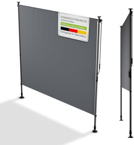Juskys Senkrechtmarkise Barbados 200x310 cm - Balkon Sichtschutz wetterfest - Ausziehbare Seitenmarkise ohne Bohren für Garten und Balkon - Grau