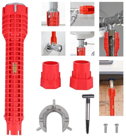 8-in-1 Tap Spanner for Tight Space, Multi-Functional Faucet Wrench Tool for Plumbing, Adjustable Tap Wrench with Comfortable Grip, Ideal for Sink, Bathroom, and Kitchen Repair