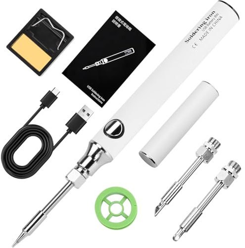 Tronisky Set Saldatore a Batteria USB con 3 Temperature Regolabili, 330 ℃-450 ℃, Set di Saldatore Professionale Sicuro per Lavori Elettrici con 3 Punte di Saldatura, Supporto per Saldatore, Filo di