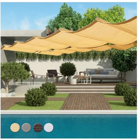 Voile d'ombrage rétractable en forme de U pour piscine, terrasse, installation facile, filet d'ombrage en polyéthylène haute densité, design télescopique, 8 m x 8 m