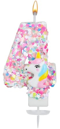 Candela Unicorno Numero, Glitter Paillettes Candela Compleanno Numeri Decorazione per Torta Unicorno Decorazioni Compleanno per Bambine Baby Shower Feste a Tema (4)