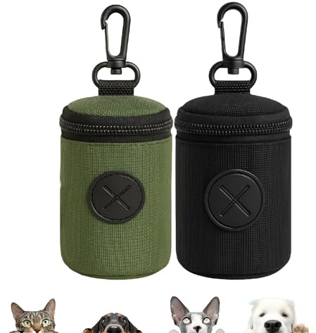 2 Pcs Dog Poop Bag Holder for Lead, Poo Bag Holder Poo Bags Dispenser, Dogs Waste Holders Green Black for Outdoor Walking Traveling Pet Owners