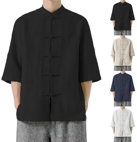 Camisa de algodón y lino para hombre, estilo chino tradicional, chaqueta de manga larga, adecuada para tai chi y ocasiones culturales