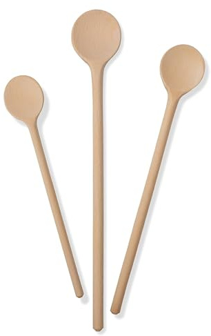 Kochlöffel Holz aus unbehandeltem Buchenholz | 1 Kochlöffel Set 3 Löffel Größe 25/30/35 cm | Holz Besteck in Handarbeit hergestellt | Küchenhelfer (3, Stück)
