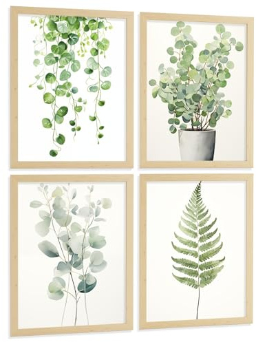 Nacnic Set De 4 Laminas Flores Botanico Verde. Arte De Pared Botánico Boho Minimalista Posters Florales Para Dormitorio Sala De Estar Cocina A4 Sin Marco