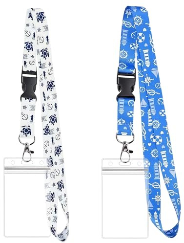 Pack de 2 Cordones para Crucero con Porta-Tarjetas, Funda Impermeable Transparente, Cinta para Cuello Desmontable para Tarjetas de Crucero, Oficina y Escuela (Blanco, Azul Claro)