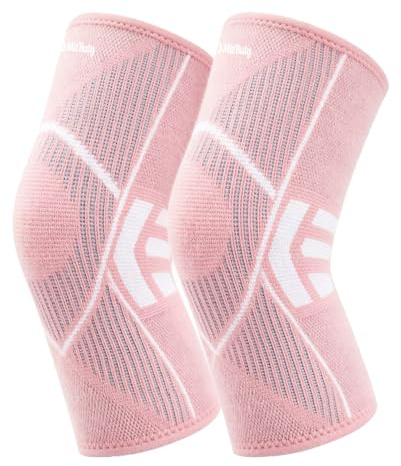 Rodillera para Mujer, Soporte de Compresión para Rodilla con Agarre de Silicona Antideslizante, Rodillera Tejida Transpirable para Correr, Entrenar, Gimnasio y Actividades Diarias, Rosa, 1 Par