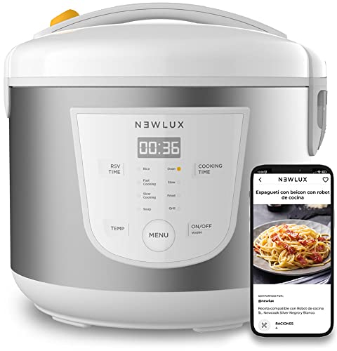 Newcook Robot de Cocina Multifunción, Capacidad 5 Litros, Programable Hasta 24H, 8 Menús Preconfigurados y Función Mantener Caliente Hasta 24H. Incluye Cubeta Antiadherente