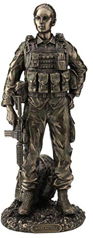 VERONESE DESIGN 11 5/8 Inch Female Soldier Statue Military Gifts Cold Cast Resin Bronze Finish Sculpture
