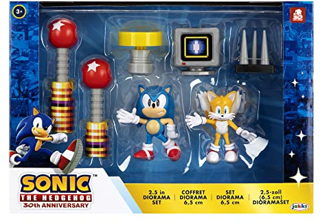 Sonic The Hedgehog 2.5 Inch Diorama Set SONIC and a TAILS Action Figure,for 3 Years old and up, 10 x 2.75 x 7 inches, Dark Grey, Sky Blue