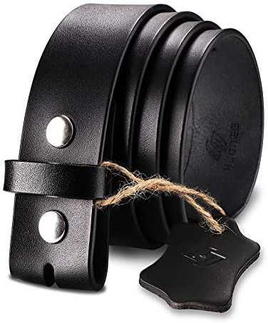 HJones Western Belts for Men without Buckle, Cowboy Belt Buckles for Men, 1.5 Wide Genuine Leather Belt without Buckle for Wedding Bussiness(Black, 38 inch)