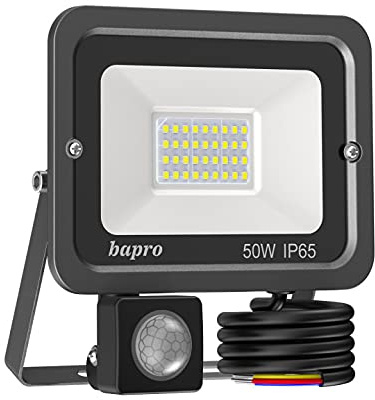 50W Projecteur LED détecteur de mouvement, Blanc Chaud(3000K) spot led exterieur avec detecteur IP65 lampe de sécurité idéal pour éclairage public, garage, couloir, jardin