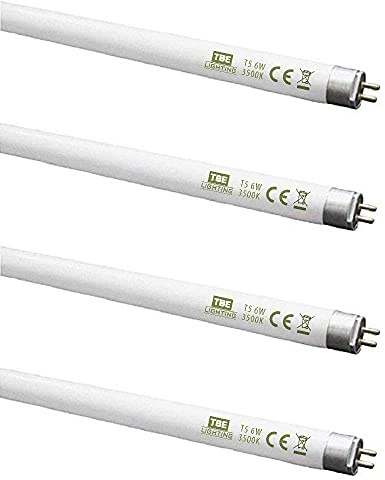 TBE Lighting T5 6w Fluorescent Tube Lamps 225mm - CFL Bulbs - G5 2-Pin Base Fittings - T5 High Efficiency Lamps, Cool White 3500K (4-Pack)
