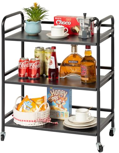 HDANI Servierwagen,3 Ebenen Servicefahrzeug aus Metall mit Rollen, für kleine Räume, Küche, Esszimmer, Bar, Bäder, rollwagen Schwarz,60×30×75cm