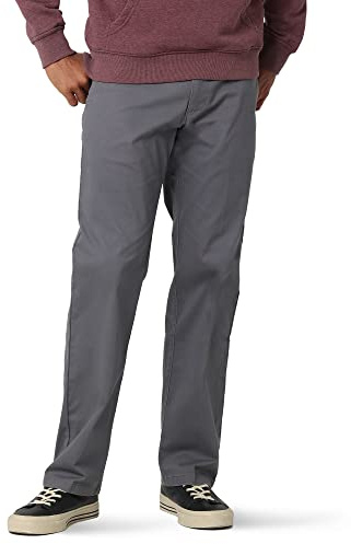 Lee Men's Extreme Motion Flat Front Regular Straight Pant Painter Gray 36W x 34L