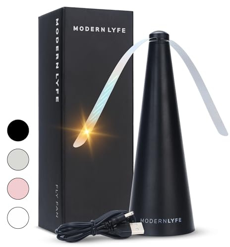 Fly Fans for Tables by Modern Lyfe - AA Battery & USB Powered - Fly Swatter Outdoor Camping Accessory Or for Food at Parties, Restaurants & Picnics, Bug Fan, Spinner Keeps Flies Away (1 Pack - Black)