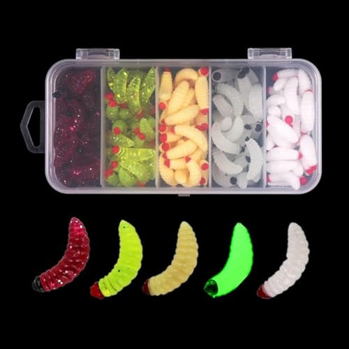 OriGlam 100pcs ver de Mouche en Silicone Souple, leurre de pêche au ver de Pain Artificiel Doux, leurres de vers de Terre biomimétiques leurres de pêche au ver leurres de Simulation appât Faux ver