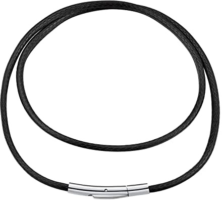 FindChic Collar de Cordón para Hombre 2MM 55cm Collar de Cuero con Cierre Acero Inoxidable Cadena Hombre Básico Negro