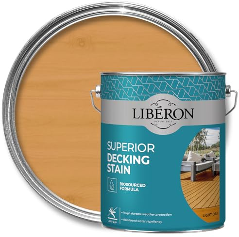 Libéron Superior Decking Stain - Durable Protection Against Extreme Weather - UV & Water-Resistant Finish - Anti-Slip - Biosourced Formula - Light Oak - 5 litres
