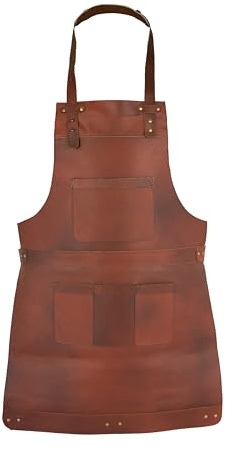 Leathershire Tablier de boucher en cuir véritable - Tablier de cuisine - Tablier de barbecue - Tablier de barbecue - Tablier de forgeron - Tablier pour papa, marron, taille unique