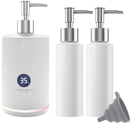 LINBEAUTI Massage Oil Warmer with Two Oil Bottle Dispenser, upgraded with LED temp. Portable Oil Warmer Heated Cream for Beauty Salon Home, SPA,with Gradient Atmosphere Lamp, display+F/C switch