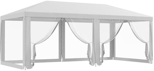 Outsunny Carpa de Jardín 6x3 m Carpa para Fiesta Cenador Desmontable Exterior con 6 Mosquiteras Laterales 2 Puertas con Cremallera Impermeable Pabellón Gazebo para Terraza Patio Playa Blanco
