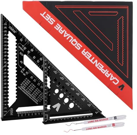 Lot d'équerres de charpentier - 18 cm et 30 cm - En alliage d'aluminium de haute précision - Pour le travail du bois - Noir