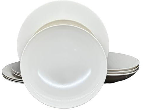 La Mediterránea Vajilla melamina 12 platos, para 4 personas; 4 platos llanos grandes 25.5cm; 4 platos para postre 20cm; 4 platos hondos para sopa o ensalada 21x5.3 cm (Para 4 personas, 12, Unidad)