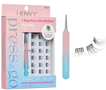 i-ENVY Press & Go Self Adhesive Eyelashes and Applicator Set, No Glue for False Eyelashes, Easy Application, 1 Step Eyelashes, No Damage or Residue (Clean Day Fresh)