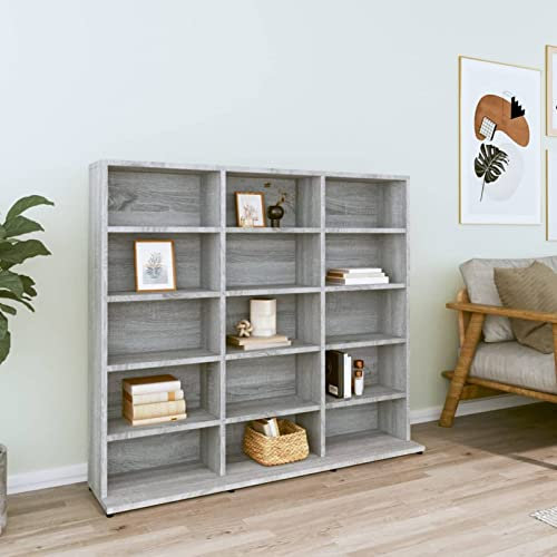 ShGaxin CD-hylla, bokhyllor, förvaringshyllor, hyllskåp, möbel organisatör, kontorshylla, plywood grå 102 x 23 x 89,5 cm
