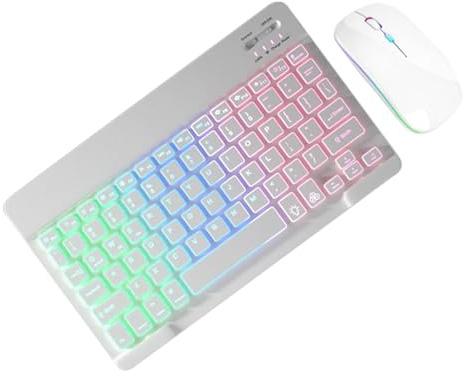 Tastiera e mouse illuminati senza fili, tastiera retroilluminata a 7 colori con mouse, tastiera luminosa e mouse wireless, tastiera sottile portatile per scuola, ufficio, lavoro e gioco