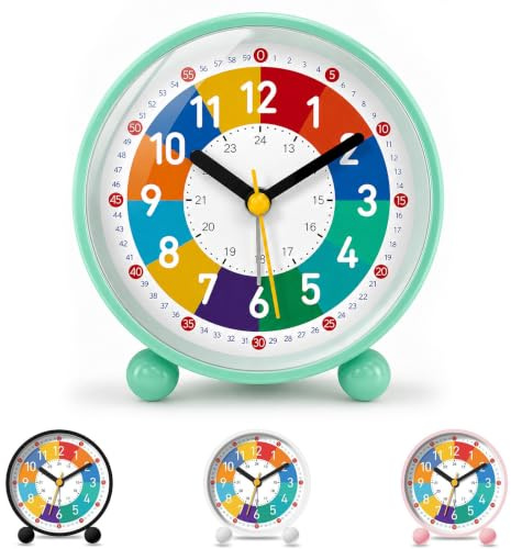 YeahBoom Reloj Despertador Niño,Despertador Infantil Silencioso Sin Tick Tick,Reloj de Aprendizaje con Luz Nocturna,Digital y Analógico para Niños