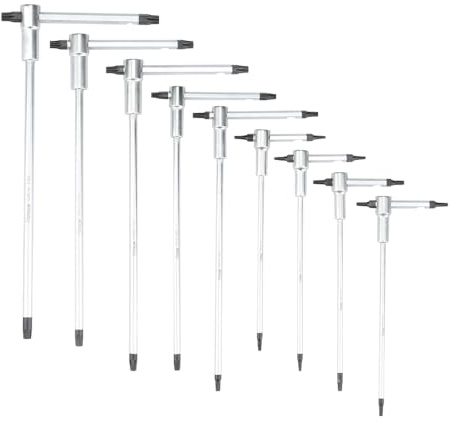 Hoteche 9-teiliger Torx-Schlüsselsatz T8-T40 | CRV Chrom-Vanadium | Mattverchromt mit T-Griff